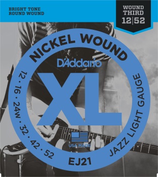 D'Addario EJ21 Nickel Wound Electric Guitar Strings, Jazz Light, 12-52