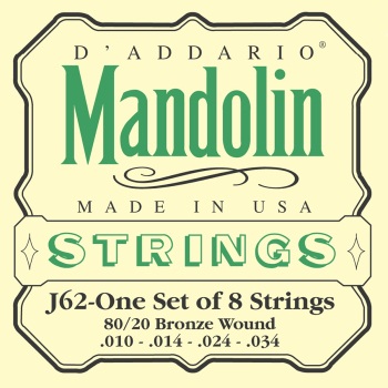 Light 10-34 DAddario EJ62 80/20 Bronze Mandolin Strings 