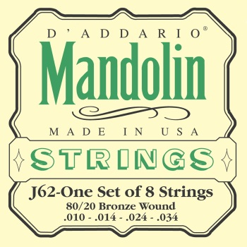 D'Addario EJ62 80/20 Bronze Mandolin Strings, Light, 10-34