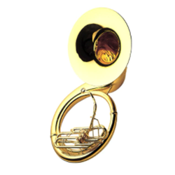 Yamaha YSH411WC Brass Sousaphone; key of BBb; 3 front action pistons; .728" bore; 26" yellow-brass bell; 
SHC-43 case with wheels; 67C4 mouthpiece